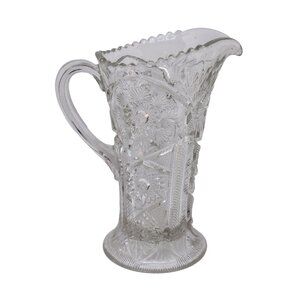 Vintage 1906 EAPG Cambridge Fernland #2635 Sunburst Snowflake Clear Pitcher 9.75